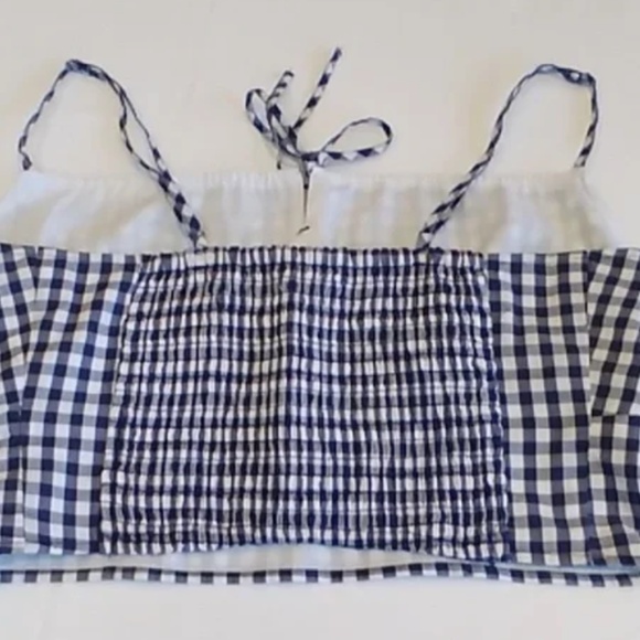 Abercrombie & Fitch Women's Blue Gingham Cropped Spaghetti Strap Top - Picture 2 of 2